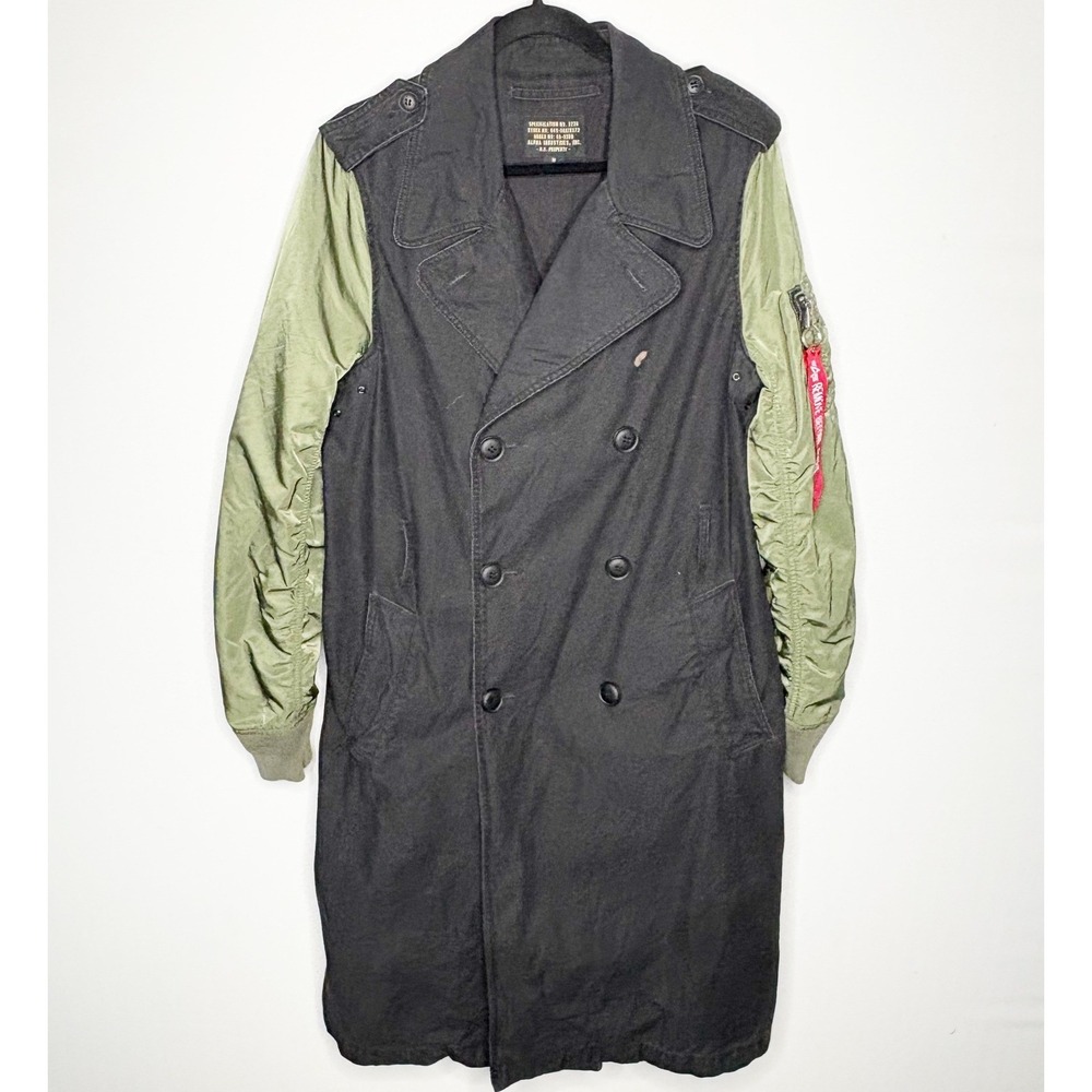 Alpha Industries Mens Trench Coat Bomber Hybrid Black Green‎ Size M Utility
